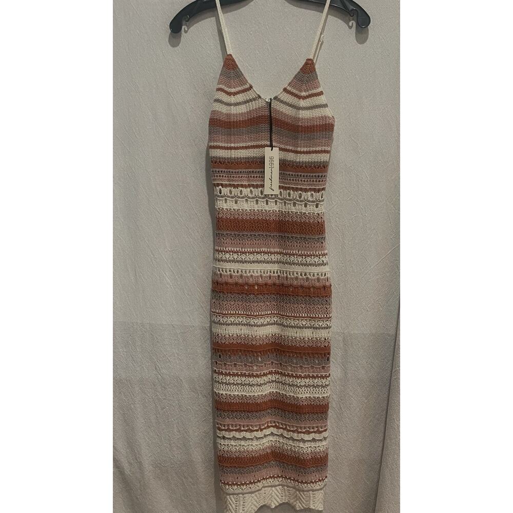 NWT FRESHMAN JUNIORS XS OMBRE STRIPED CROCHET DRESS SLEEVELESS WOMEN V NECK ADJ